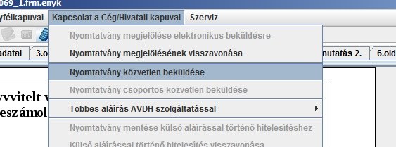 ismét kattintson a „Kapcsolat az Cég/Hivatali kapuval / Nyomtatvány közvetlen beküldése” menüpontra